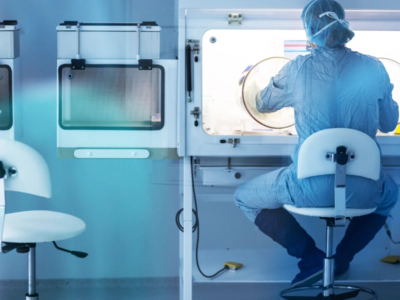 Pharmaceutical industry factory and production laboratory (color toned image; shallow DOF), COVID vaccine production concept