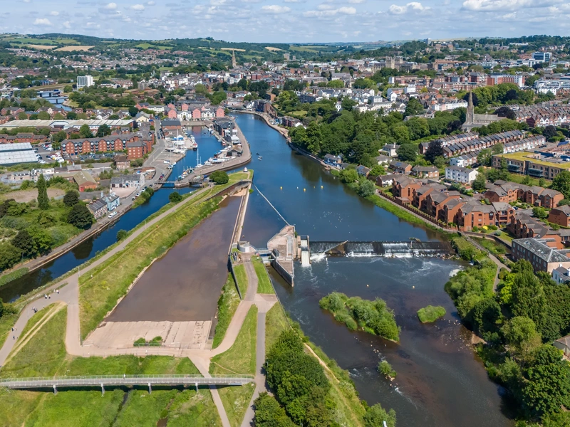 Trews Weir Suspension Bridge over River Exe in Exeter