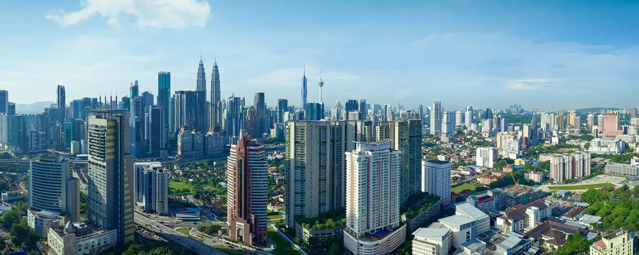Panoramic aerial morning view of the beautiful Kuala Lumpur city skyline