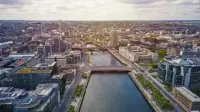 Arial view of ireland with river flowing between city 