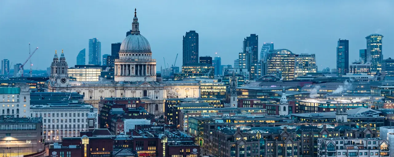 Evening view of London city with view of the River Thames