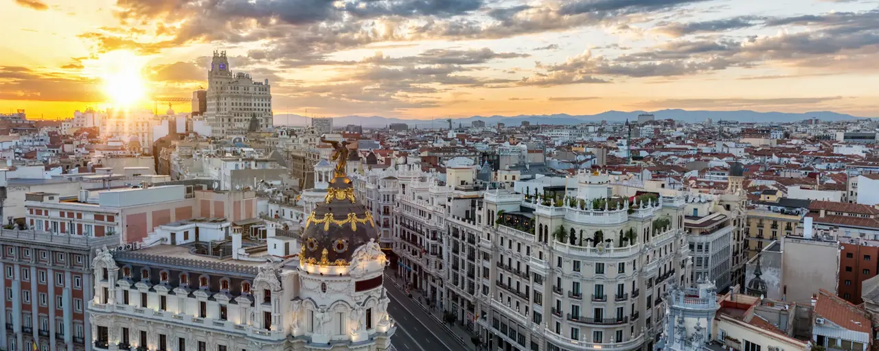 The skyline of Madrid during sunset