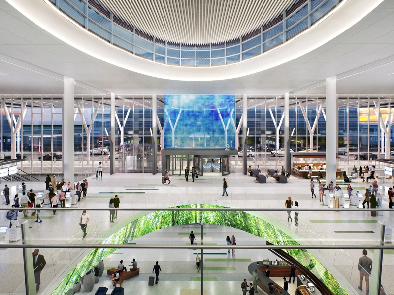 rendering of a large terminal hall at George Bush Intercontinental Airport, Houston, Texas