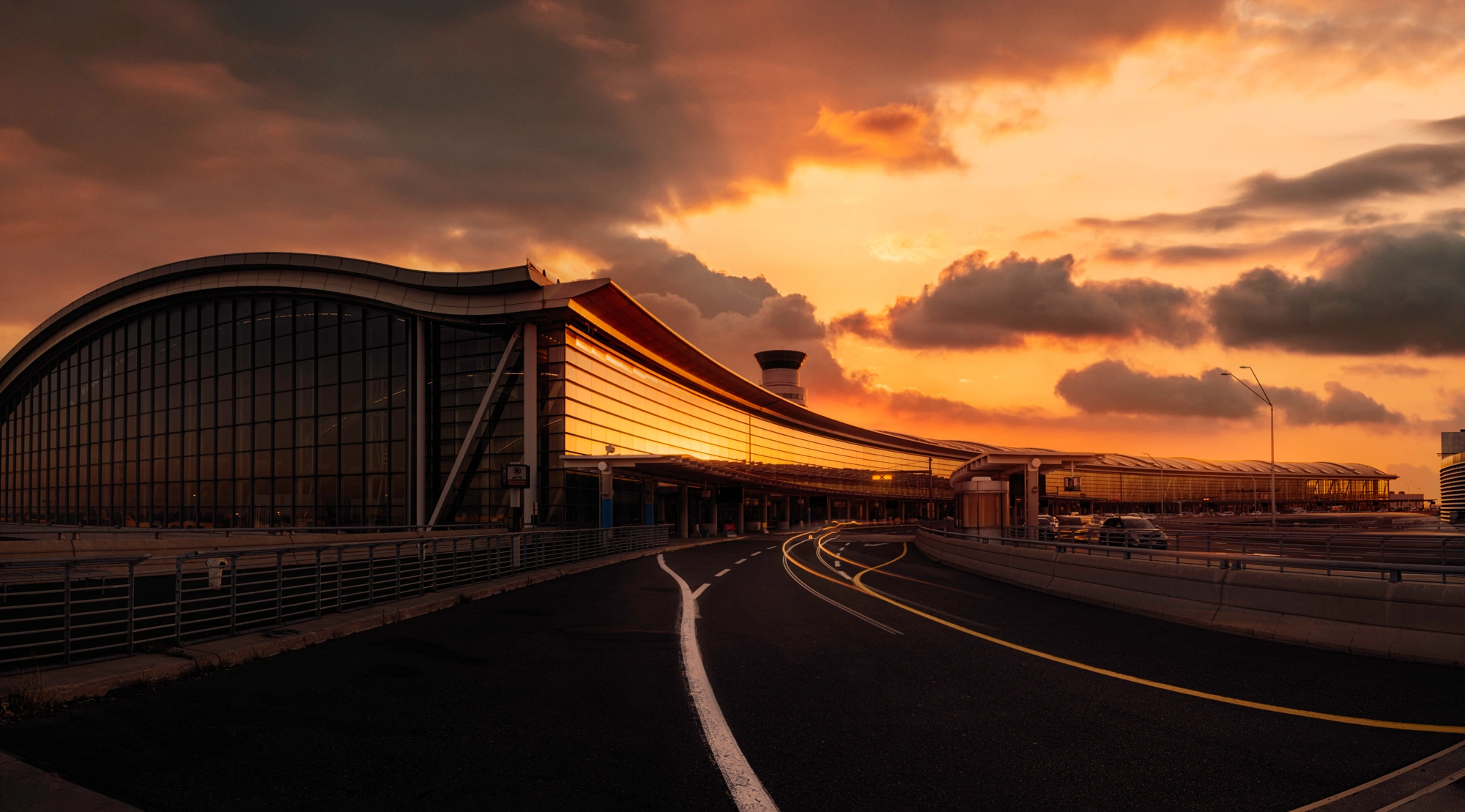 Toronto Pearson airport at sunset.
