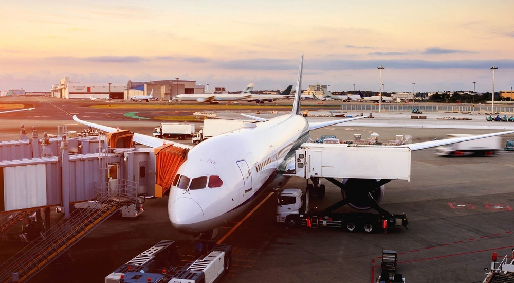 Plane on tarmac at Heathrow Airport in the UK.