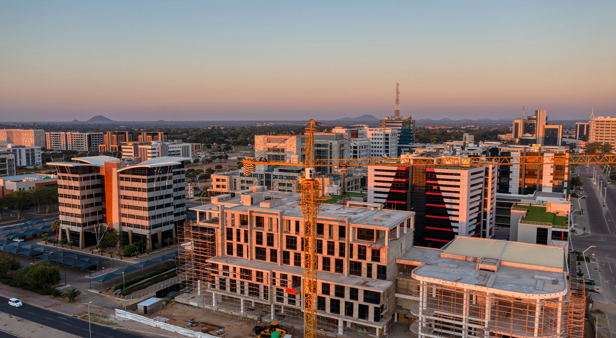 Multistory building in construction, developments in CBD Gaborone Botswana