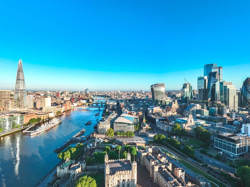 Aerial view of finance district in London