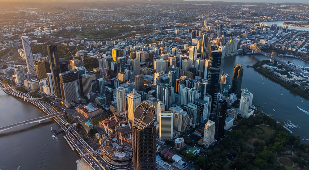 Skyline shot of Brisbane city during the sunset