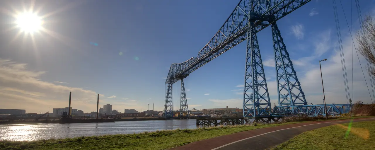 Middlesbrough downstream Transporter Bridge across the River Tees, England.