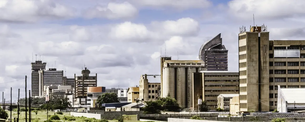 Skyline of Lusaka, Zambia with sky filled with clouds