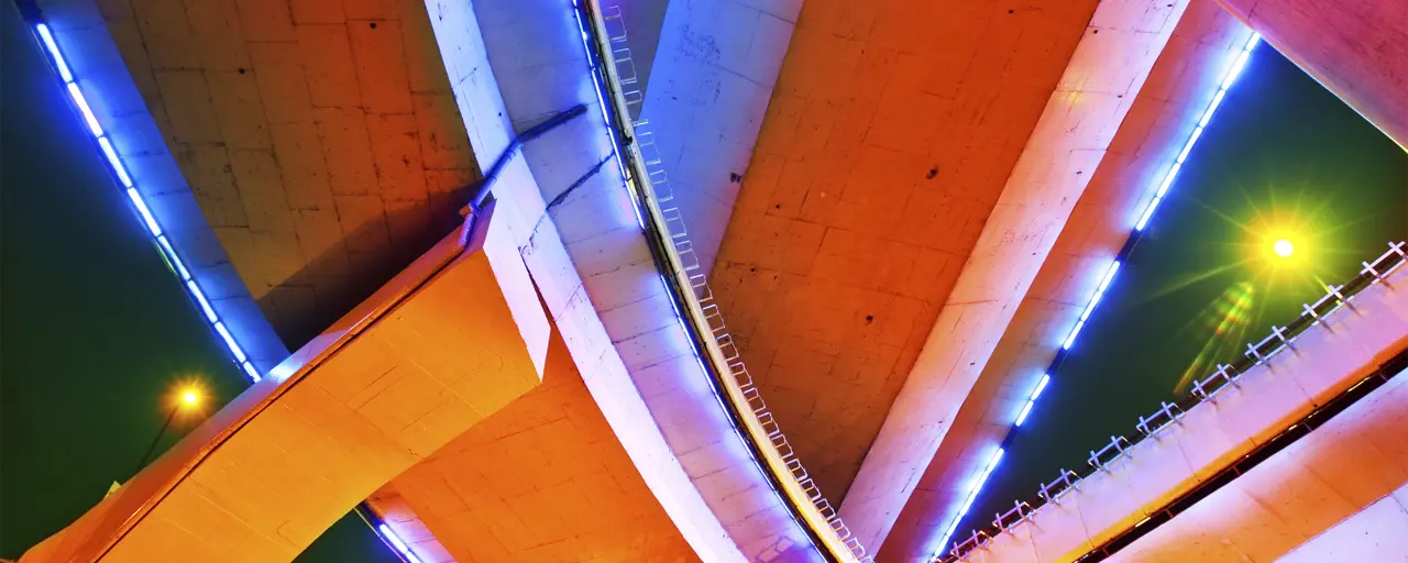 Colourful interior with large staircase