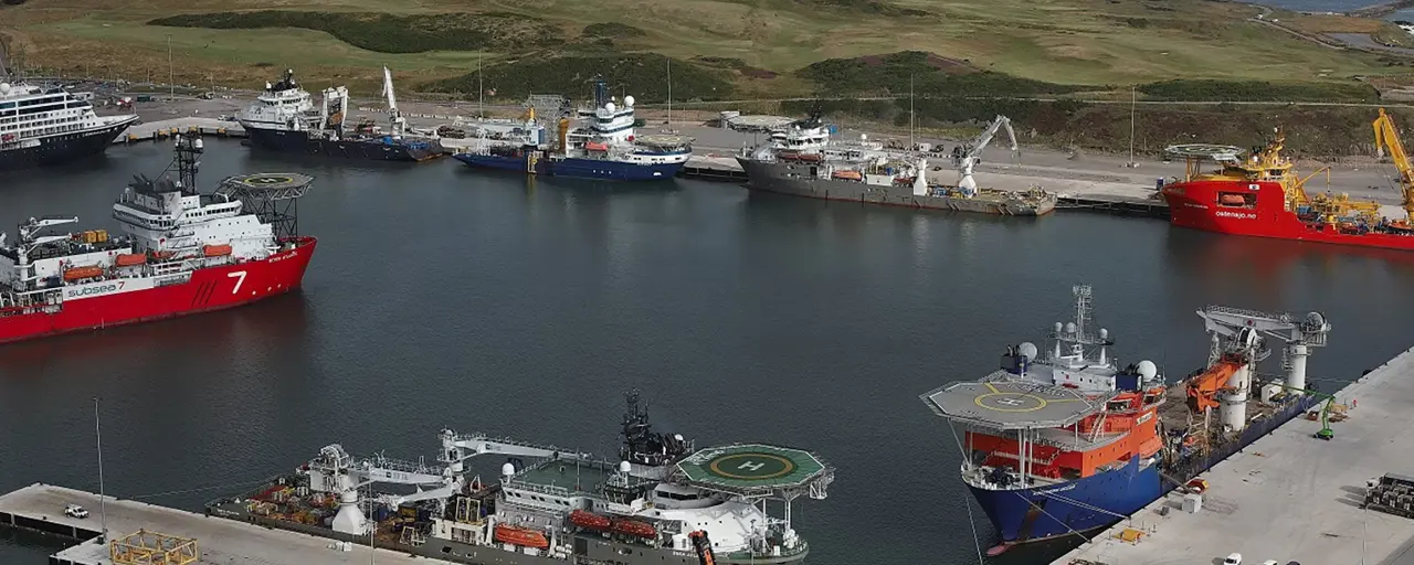 Aerial shot of the Port of Aberdeen, showcasing its South Harbour expansion.
