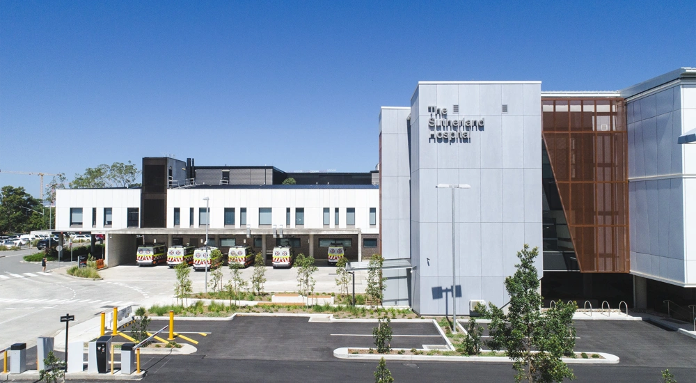 Exterior shot of the Sutherland Hospital Operating Theatre Complex in Australia.