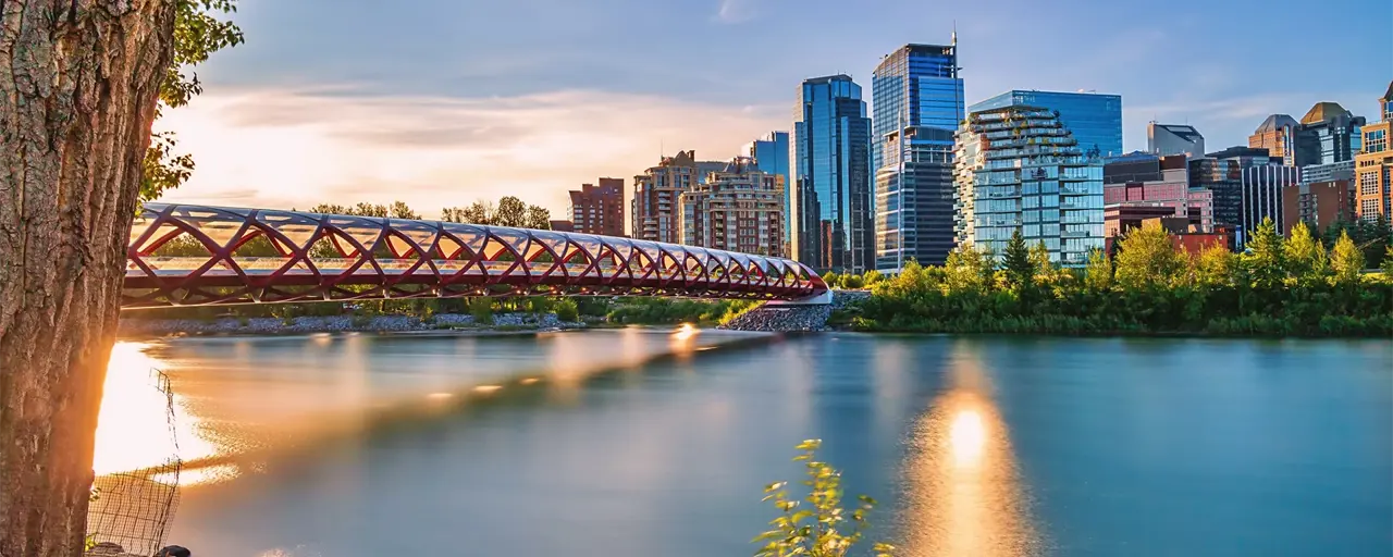 Pedistrian peace bridge across the Bow River in Calgary, Alberta, Canada.