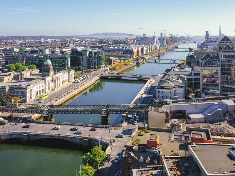 Dublin aerial view with Liffey river and Custom House