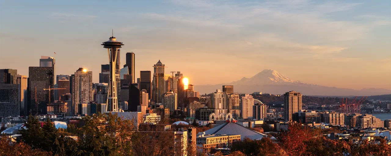Downtown Seattle skyline with Mount Rainier in the background