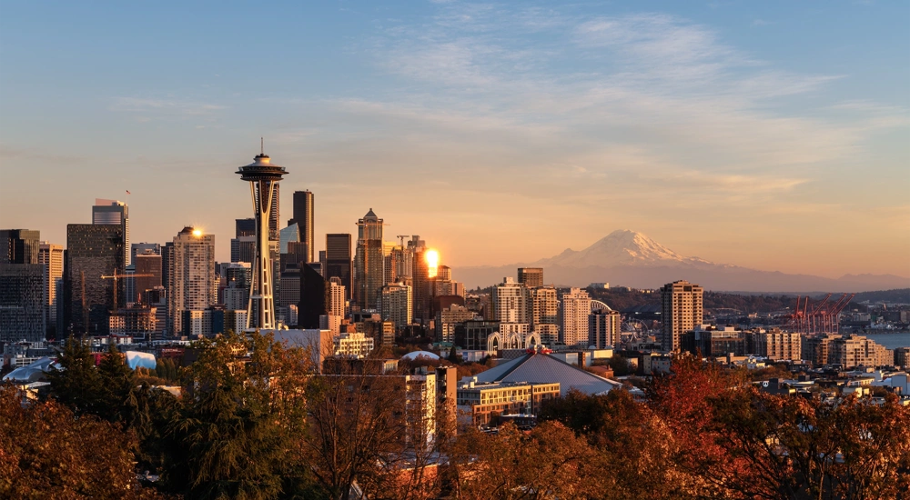 Downtown Seattle skyline with Mount Rainier in the background