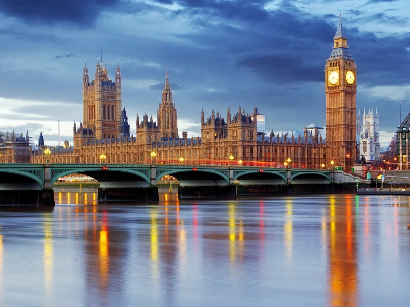 Wide angle view of the House of Parliament at Westminster, London, England.