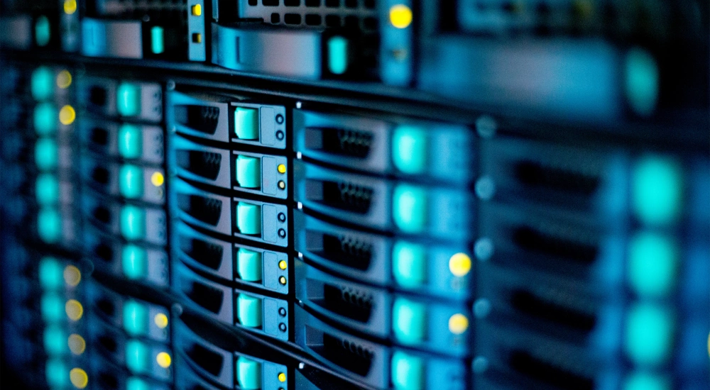 Data servers with blue lights