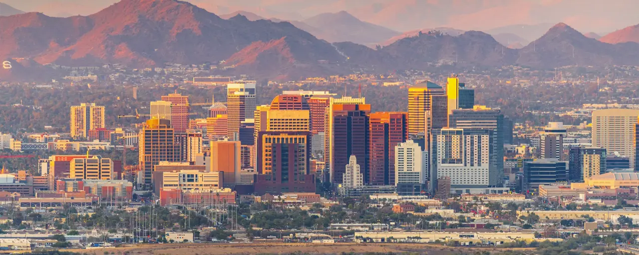 Phoenix, Arizona skyline at dusk stock photo