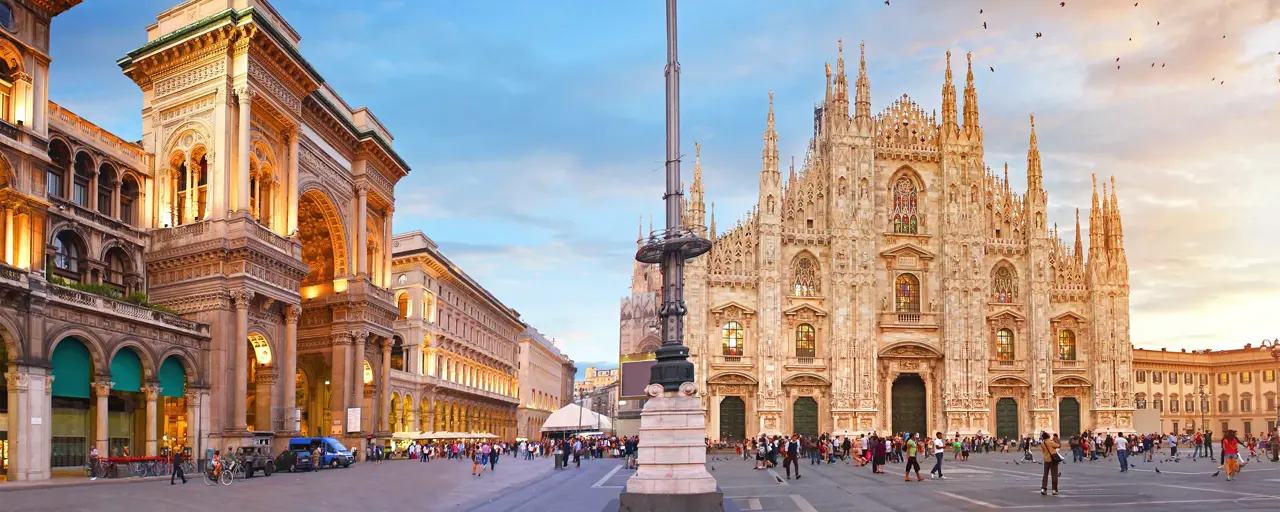 Piazza del Duomo in Milan with Galleria Vittorio Emanuele II and the Cathedral