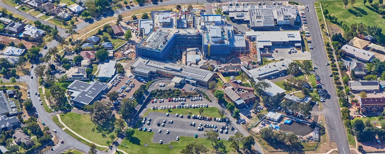 An aerial shot of the Griffith Base Hospital Redevelopment in Australia