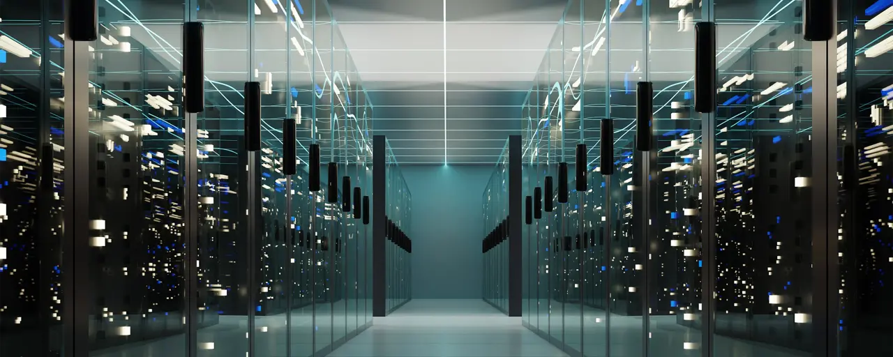 Data processing and storage center, server room.