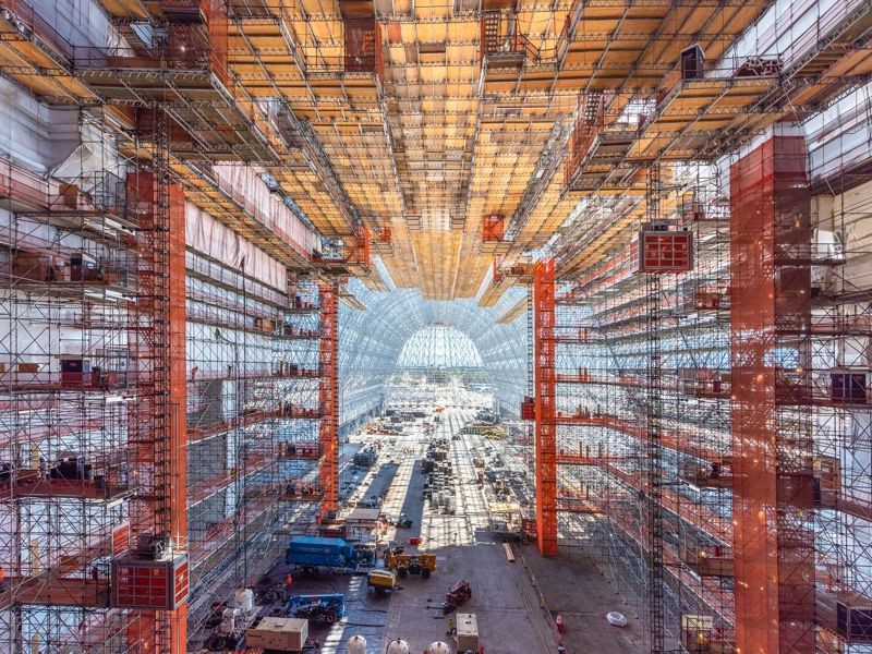 Scaffolding on iconic Hangar one at Moffett Federal Airfield in Mountain View.