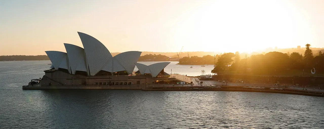 Portrait of Sydney opera house at sunset