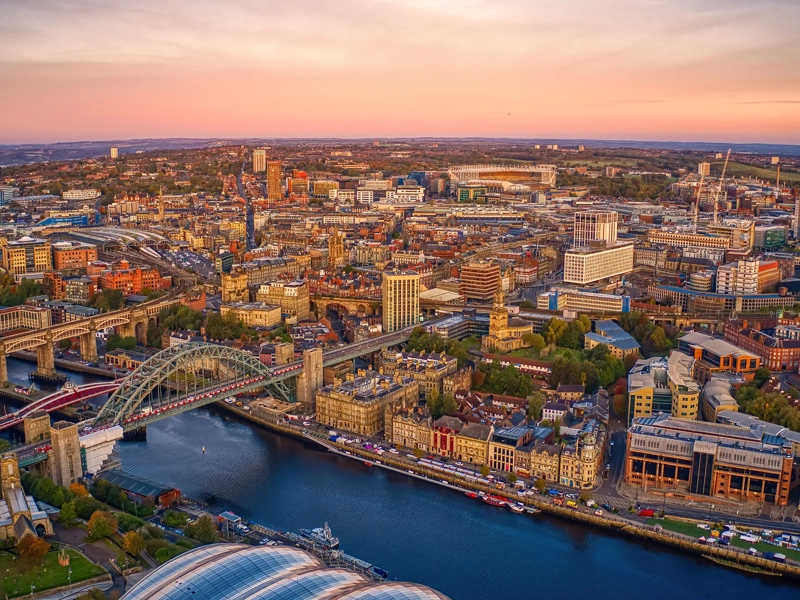 Aerial View of Newcastle, England, United Kingdom