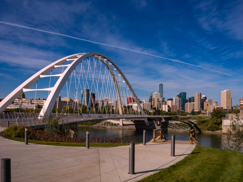 Walterdale suspension bridge in downtown Edmonton, Alberta, Canada. Taken on sunny day in early fall.