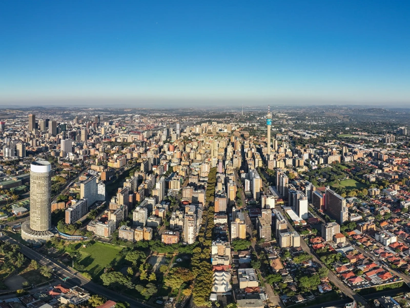 Aerial panoramic view of the magnificent Johannesburg City Centre, South Africa.