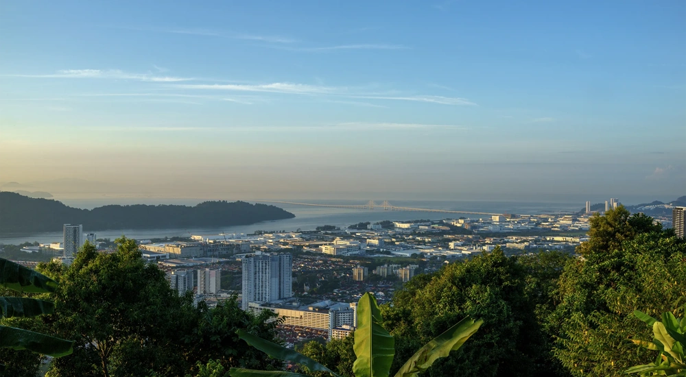 View from a high vantage point overlooking the southern part of Penang Island, including the Bayan Lepas H