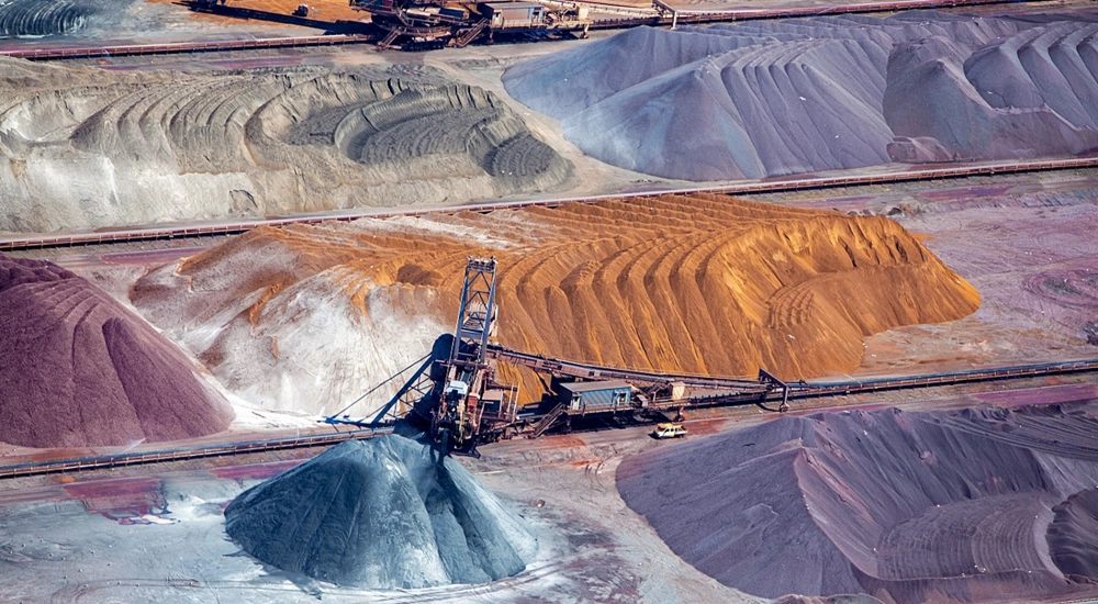 Construction site on colourful sandy mountains