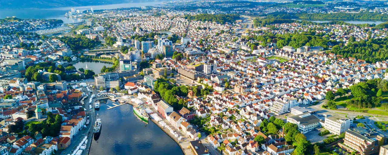 Vagen old town aerial panoramic view in Stavanger, Norway. 